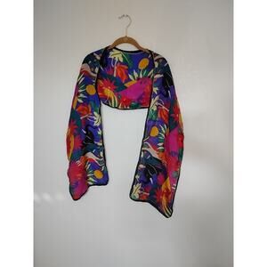 Vintage Scarf African Safari Animals Rectangular silk 11.5x68" Multicolor